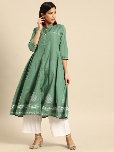 

Soch Women Olive Green Printed A-Line Kurta