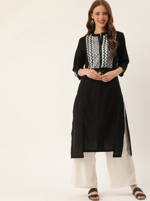 

Soch Women Black & White Yoke Design A-Line Kurta