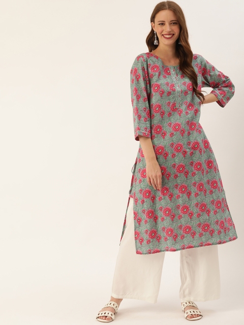 

Soch Women Grey & Pink Printed A-Line Kurta