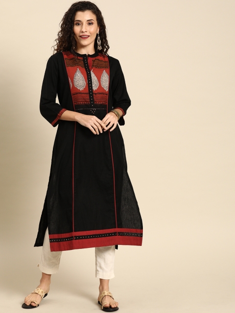 

Soch Women Black Yoke Design Straight Kurta