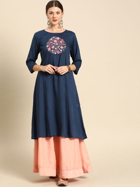 

Soch Women Navy Blue Yoke Design A-Line Kurta