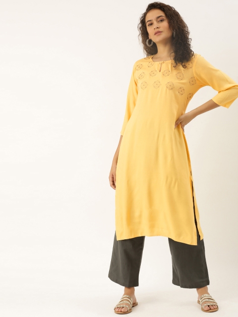 

Soch Women Yellow Yoke Design Straight Kurta