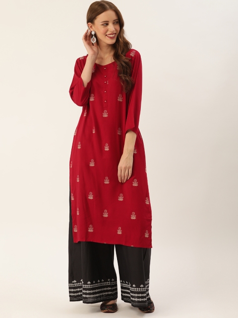 

Soch Women Maroon Embroidered Straight Kurta