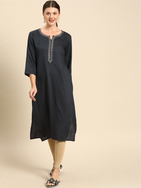 

Soch Women Grey Solid Straight Kurta