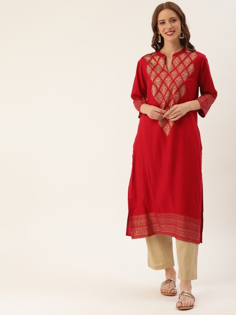 

Soch Women Red Yoke Design Straight Kurta