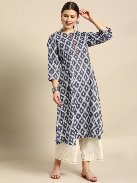 

Soch Women Navy Blue & White Printed A-Line Kurta