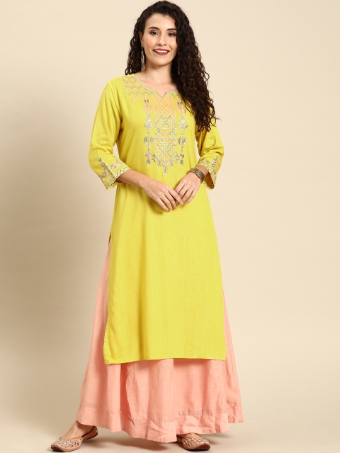 

Soch Women Yellow Yoke Design Straight Kurta