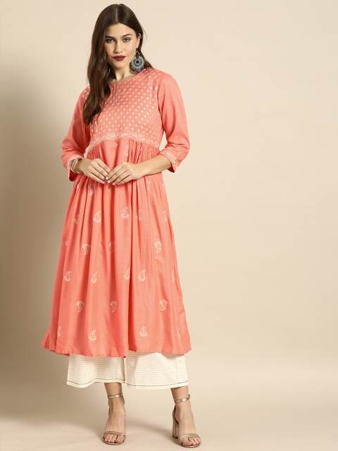

Soch Women Peach-Coloured Yoke Design A-Line Kurta