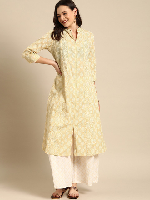 

Soch Women Cream-Coloured & White Printed Straight Kurta