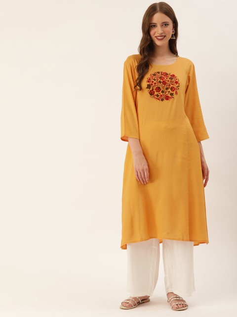 

Soch Women Mustard Yellow Yoke Design A-Line Kurta