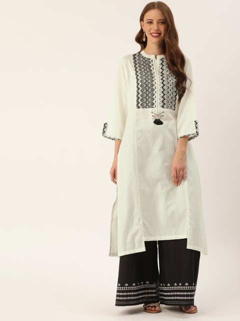 

Soch Women Off-White Yoke Design Straight Kurta with Tassels