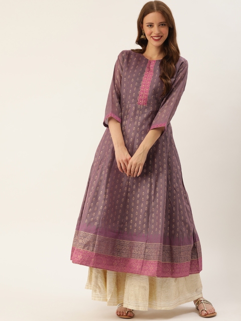 

Soch Women Purple & Gold-Toned Printed A-Line Kurta