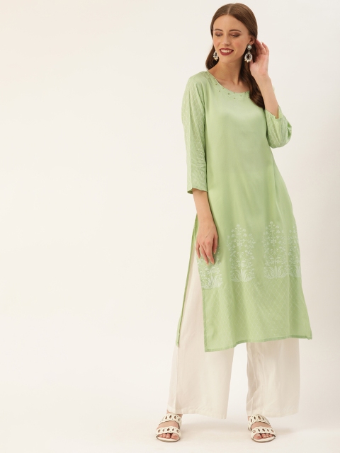 

Soch Women Green & White Printed Straight Kurta