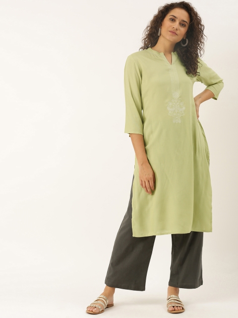 

Soch Women Green Yoke Design Straight Kurta