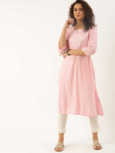 

Soch Women Pink Embroidered Straight Kurta