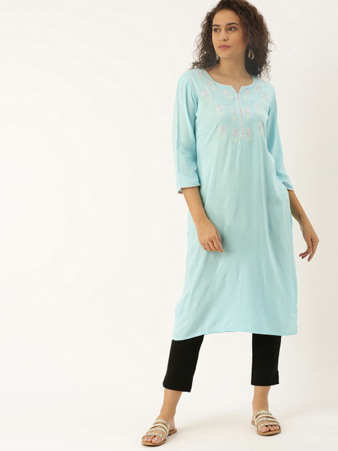 

Soch Women Blue Embroidered Straight Kurta