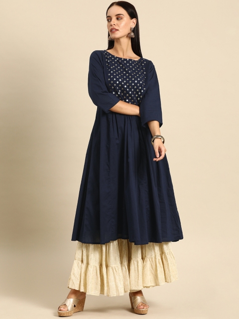

Soch Women Navy Blue Yoke Design A-Line Kurta
