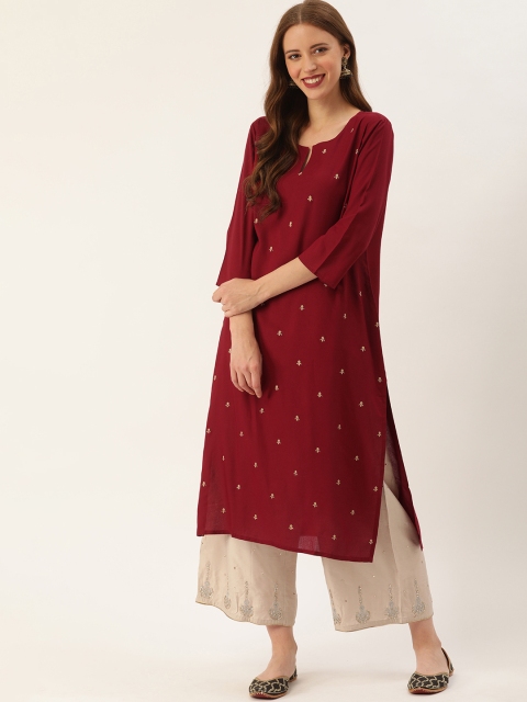 

Soch Women Maroon Embroidered Straight Kurta