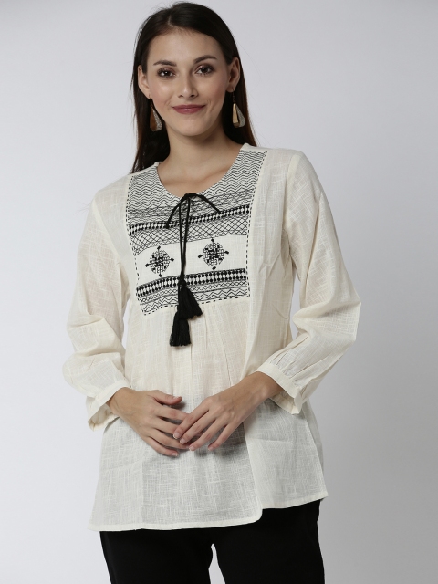 

Soch Off White & Black Embroidered Cotton Blend Tunic