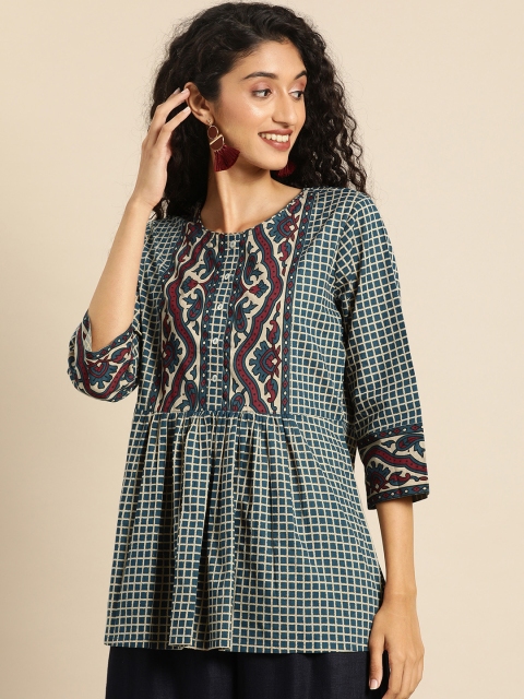 

Soch Women Blue & Beige Printed Top