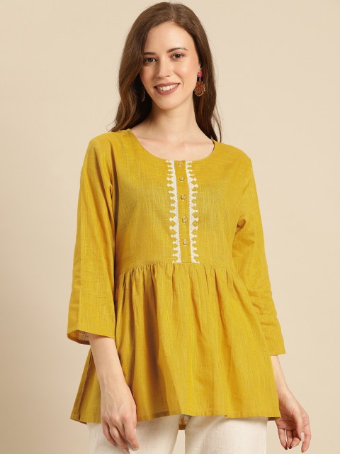 

Soch Women Yellow Solid Pure Cotton Top