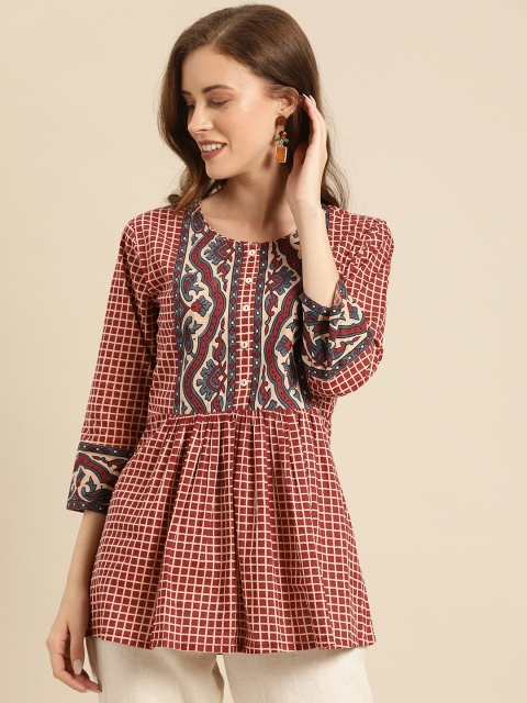 

Soch Women Maroon Printed Pure Cotton Top