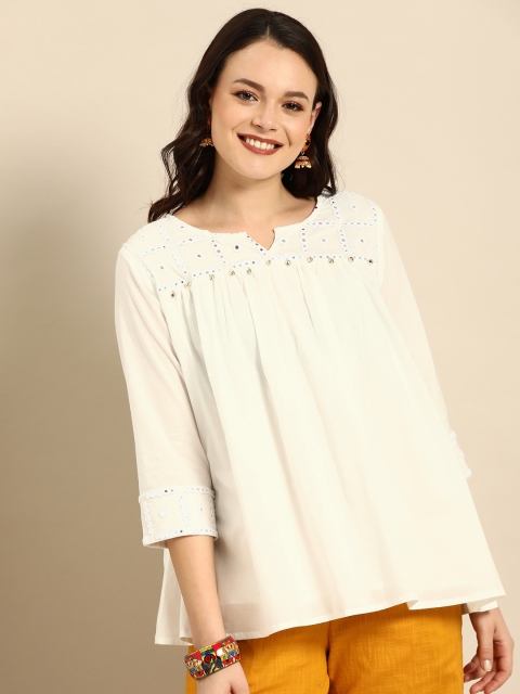 

Soch Off White Pure Cotton Embroidered Tunic