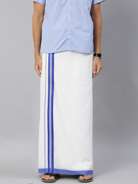 

RAMRAJ COTTON Men White Solid Dhoti With Navy Blue Border
