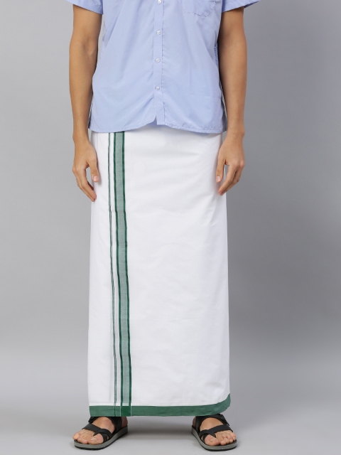 

RAMRAJ COTTON Men White Solid Dhoti with Green Border