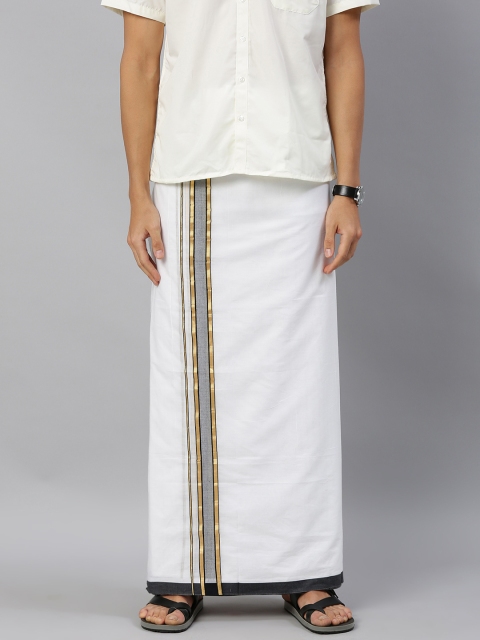 

Ramraj Men White Solid Dhoti With Zari & Black Border