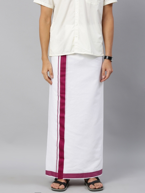 

RAMRAJ COTTON Men White Solid Dhoti With Purple Border