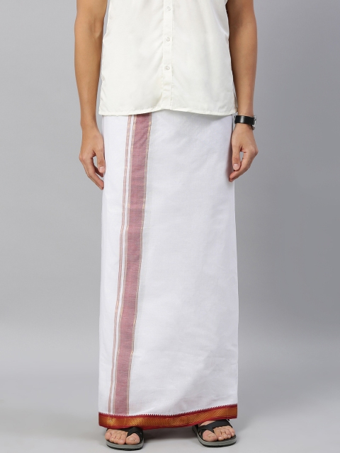 

RAMRAJ COTTON Men White Solid Dhoti With Contrast Woven Design Border