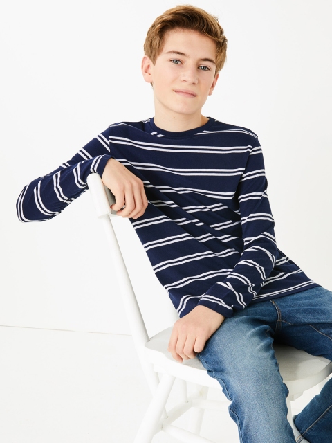 

Marks & Spencer Boys Navy Blue & White Striped T-shirt