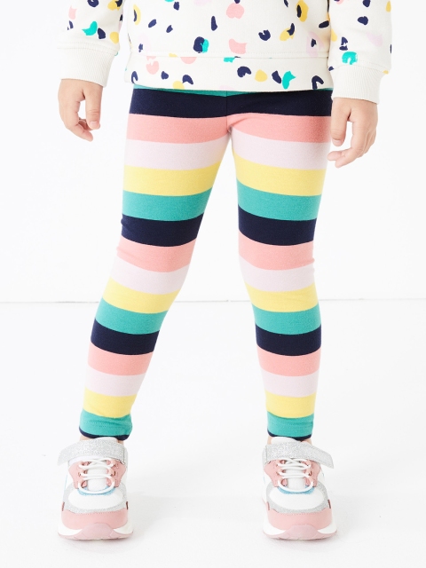 

Marks & Spencer Girls Multicoloured Striped Ankle-Length Leggings, Multi