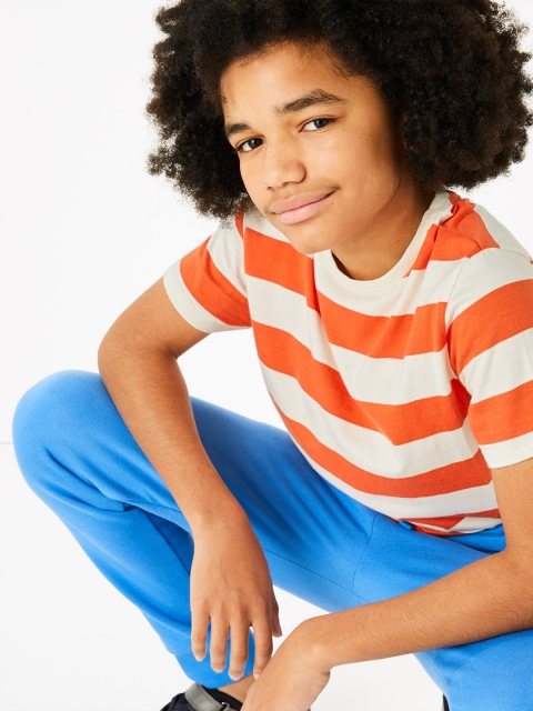 

Marks & Spencer Boys Orange & White Striped Round Neck T-shirt