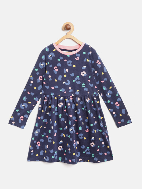 

Marks & Spencer Girls Navy Blue & Pink Printed A-Line Dress