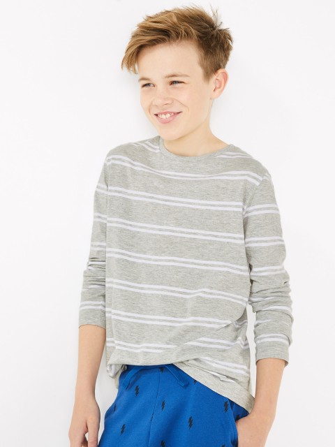 

Marks & Spencer Grey Striped Kids-Boys Tshirt