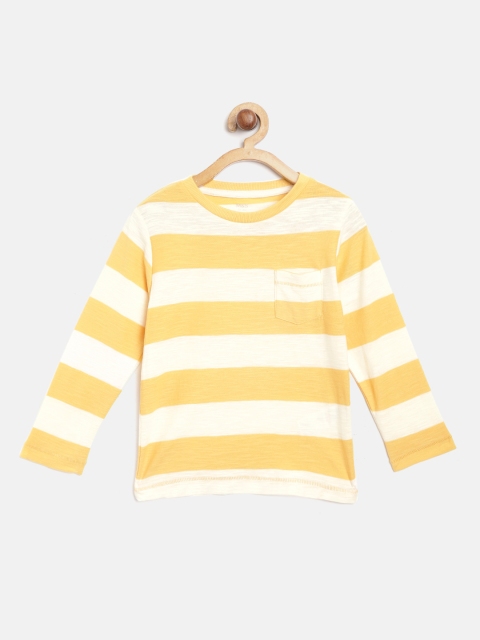 

Marks & Spencer Boys Yellow & Off-White Striped Round Neck T-shirt
