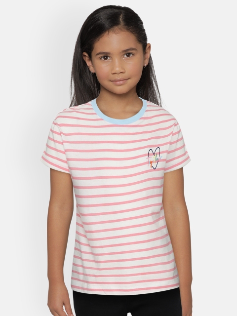 

Marks & Spencer Girls White & Pink Striped Round Neck T-shirt