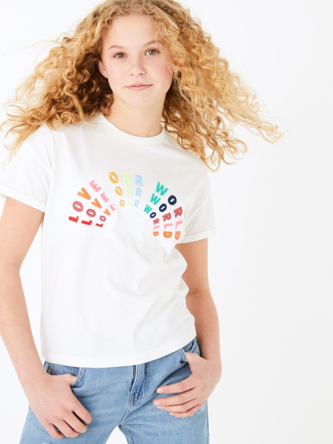 

Marks & Spencer Girls White Printed Round Neck T-shirt