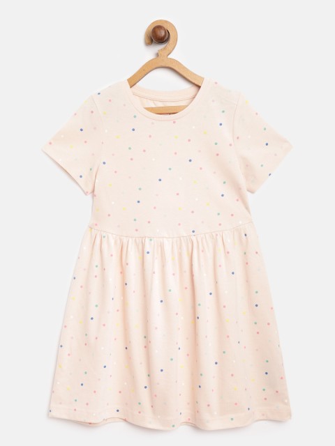 

Marks & Spencer Girls Peach-Coloured Polka Dots Print A-Line Dress