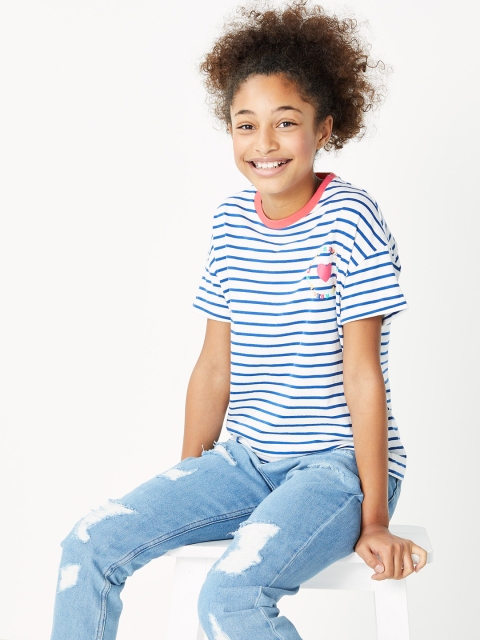 

Marks & Spencer Girls White & Navy Blue Striped Tshirt