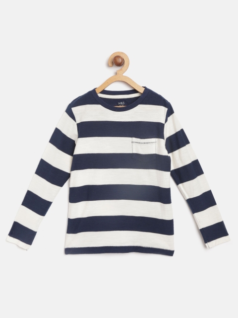 

Marks & Spencer Boys Navy Blue & Off-White Striped Round Neck T-shirt