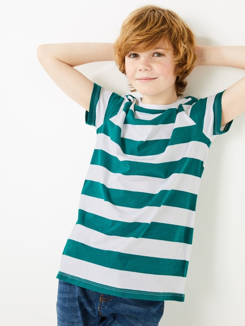 

Marks & Spencer Boys Green & White Striped Round Neck T-shirt