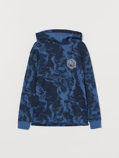 

H&M Boys Blue Printed Hooded Top