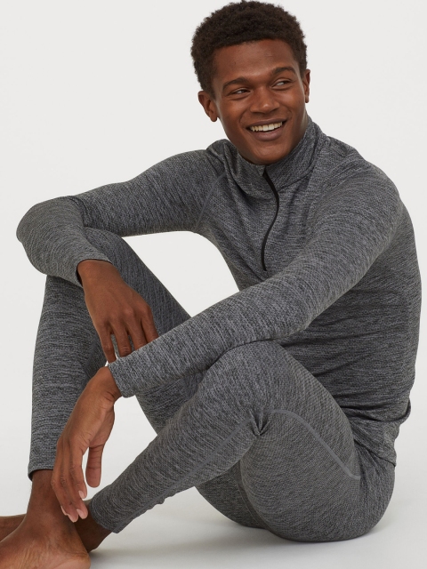 

H&M Men Grey Self Design Thermal Longjohns