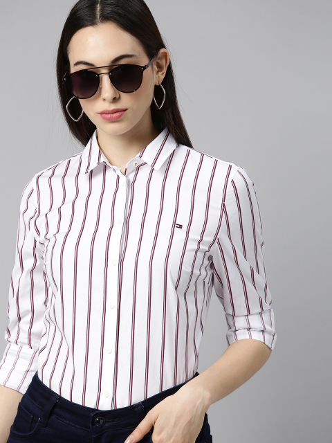 

Tommy Hilfiger Women White Striped Pure Cotton Casual Shirt