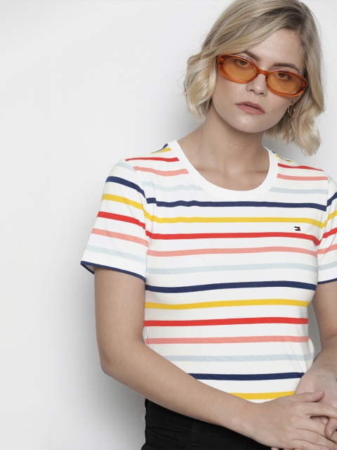 

Tommy Hilfiger Women White Striped Round Neck T-shirt