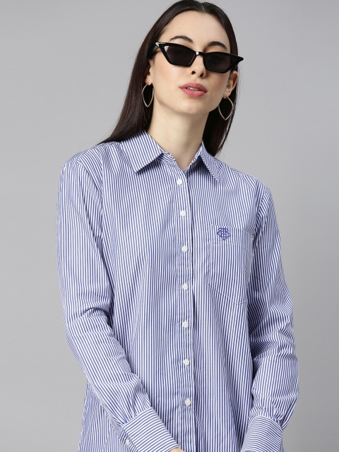 

Tommy Hilfiger Women Blue Striped Pure Cotton Casual Shirt