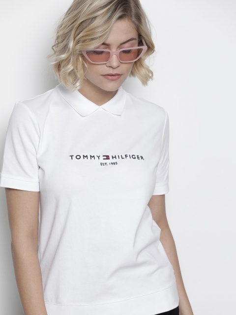 

Tommy Hilfiger Women White Embroidered Polo Collar T-shirt